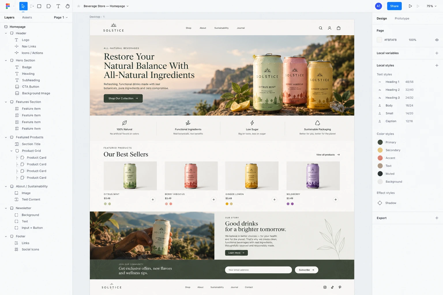 A Figma file showing the new store homepage being designed